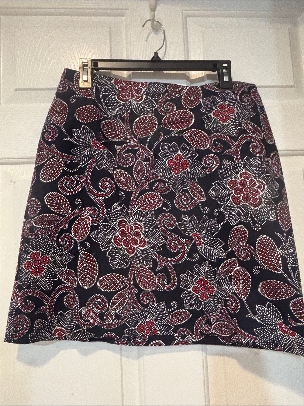 Talbots Navy A-Line Skirt with Red & White Floral Print